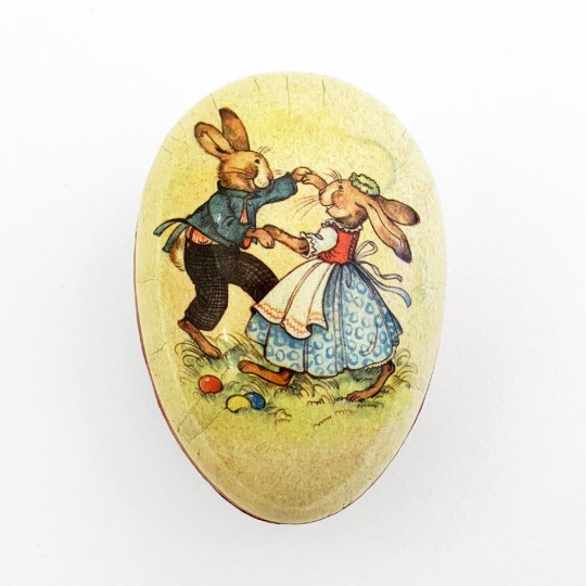 3-1/2" Vintage Bunny Dancers Papier Mache Easter Egg Container ~ Germany